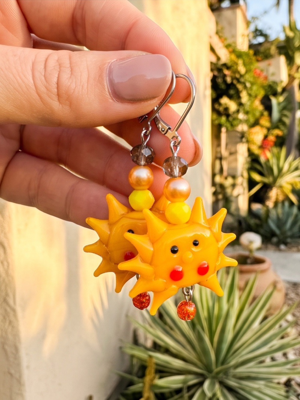 Sunny Sun Face Dangle Earrings - Bright Yellow